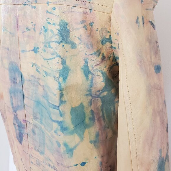 Escada 34 leather jacket tan pink beige blue purple white gray 4 6 small medium - Picture 5 of 10